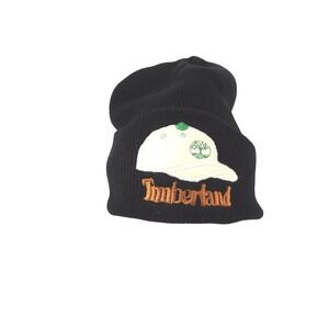 Timberland Mens Black Knit Beanie Hat Embroidered Baseball Cap Graphic Logo
